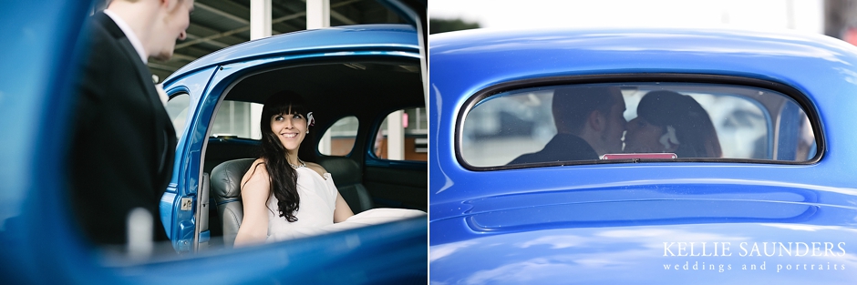 classic car bride and groom